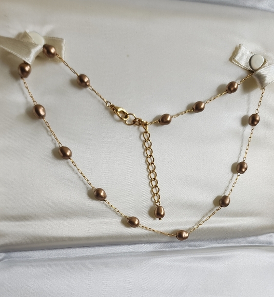 Elegant Gold Twisted and  BaroqueTahitian Chocolate Beaded Pearl Necklace - Picture 1 of 4